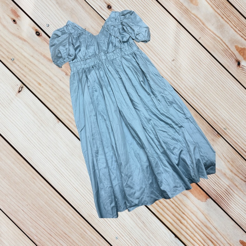 ELOQUII size 16 stone blue 100% cotton maxi dress with pockets - Picture 2 of 12